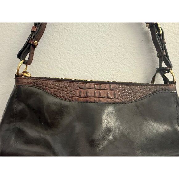 Brahmin Vintage Black and Brown Marcy Tuscan Croc Baguette Handbag - Picture 2 of 7